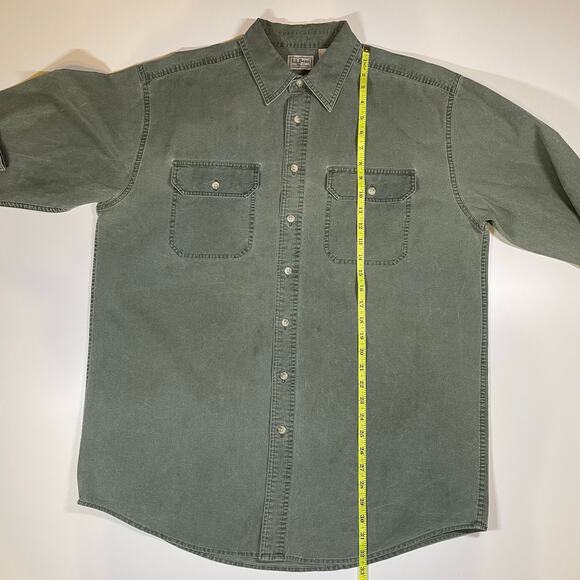 LL Bean Sz L Tall Heavyweight Cotton Shirt Green Workwear Chore Button Front - Picture 5 of 8
